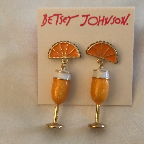 Betsey Johnson Betsey’s Brunch Bellini Orange Drop Earrings Crystal NWT - Picture 2 of 12